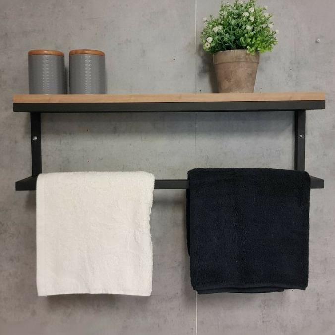 Rak dinding kayu besi tempat sajadah mukena handuk minimalis serbaguna