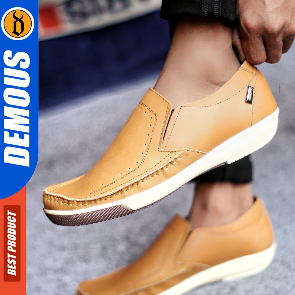 Sepatu Slip On Pria Sepatu Casual Pria Formal Kulit Asli Sepatu Pantofel Kerja Kantor Kuliah Kondangan Sepatu Slop Pria Sepatu Hitam Pria DEMOUS SANDRO