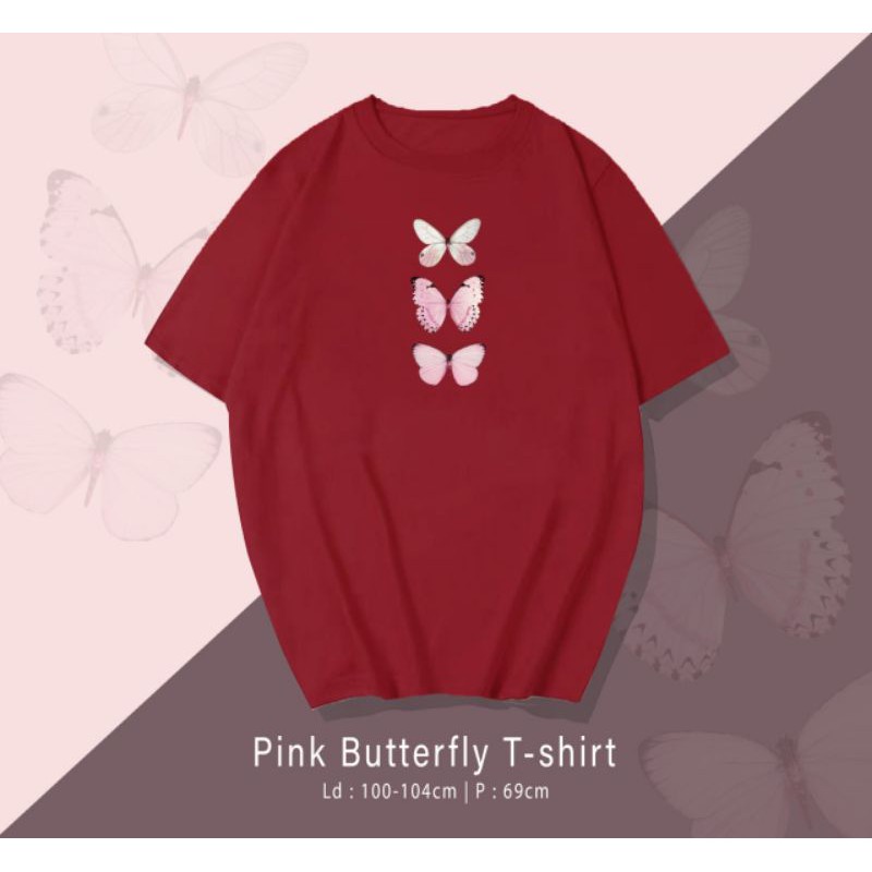 T-SHIRT /  TUMBLR TEE KAOS PINK BUTTERFLY OVERSIZE PREMIUM