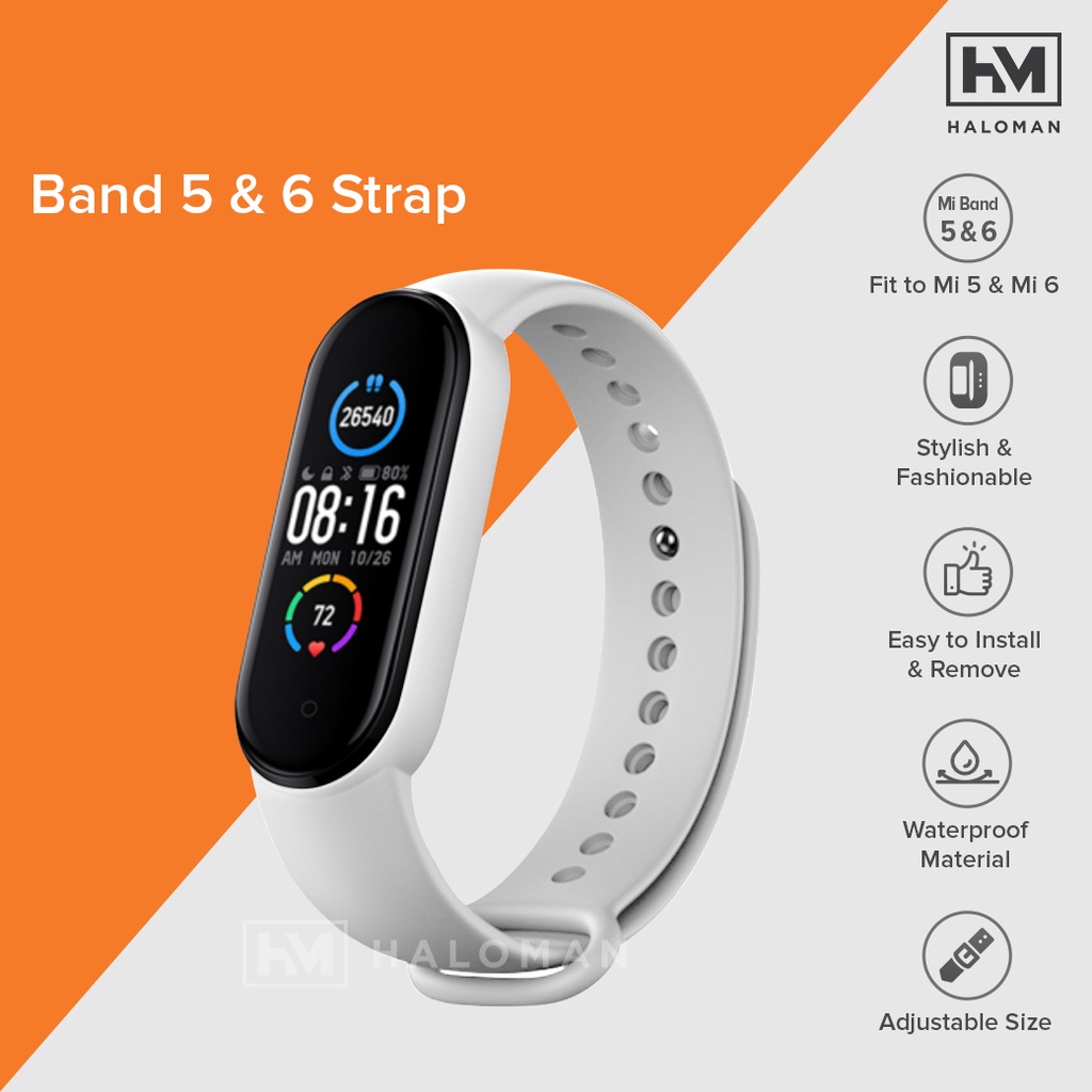 Silicone Strap Mi Band 5 & Mi Band 6 - Strap Miband 5 & Miband 6 Replacement-White