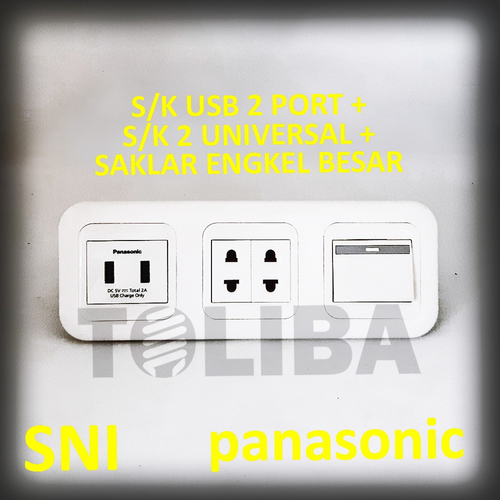 stopkontak usb hp charge 2 port + 2 stop kontak universal+saklar engkel besar panasonic tanam tembok