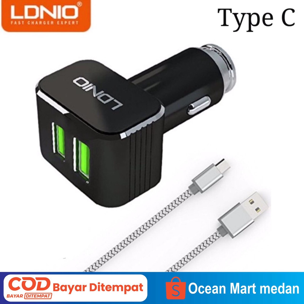 Car Charger Mobil LDNIO C306 Type C Micro Lightning 2 Port USB 18W Fast Charging  3.6A Aksesoris Handphone HP OCEANMART OCEAN MART