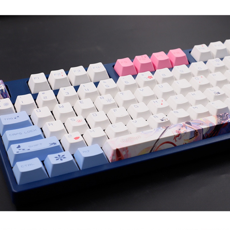 Genshin Impact Kamisato Ayaka Design PBT Keycap OEM Profile DYE-SUB Keycaps For Mechanical Keyboard  61 64 68 87 104 108 96 980 Layout