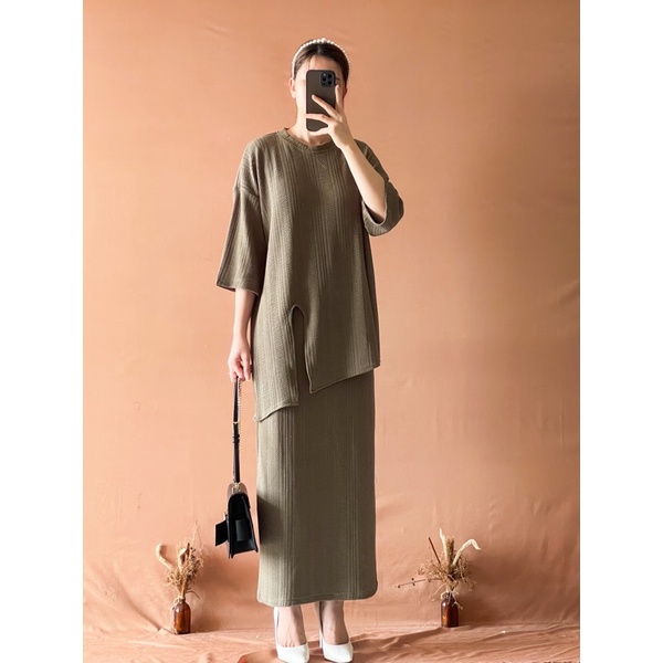 Fella Oversize Set ( PREMIUM Set Bertekstur model Oversize)-Green Wood