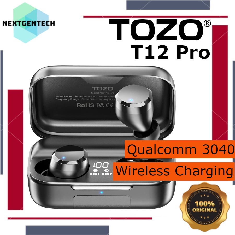 TOZO T12 Pro Qcc 3040 Bluetooth 5.0 True Wireless Earbuds TWS Earphone Wireless Charging IPX8