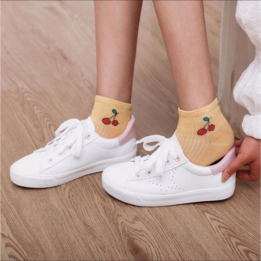 KK28 - Kaos Kaki Pendek Wanita Kaos Kaki Tebal Motif Buah Import