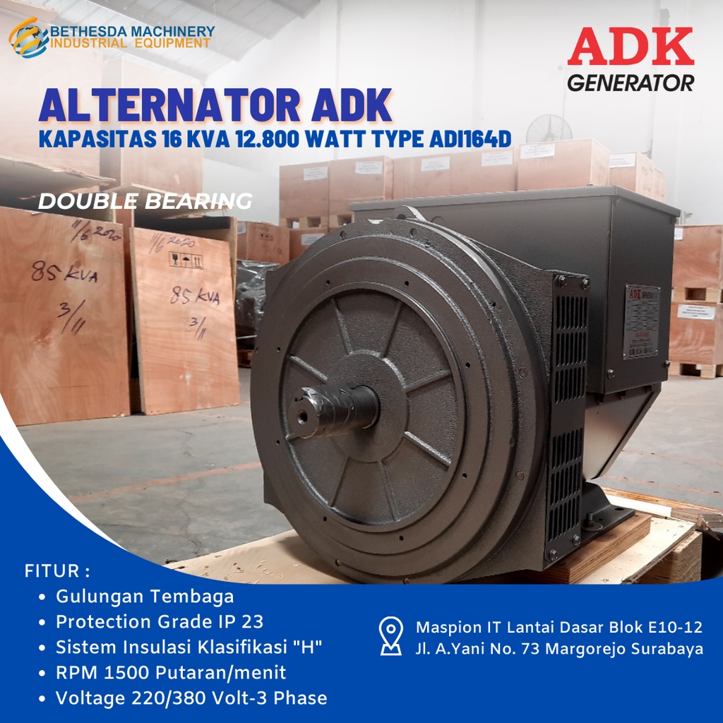 ADK generator / dinamo genset 16 KVA Double / Single Bearing 16KVA