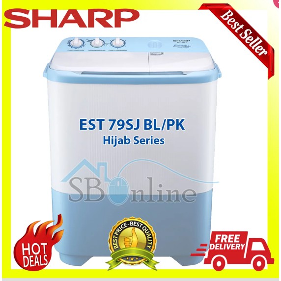 Sharp EST 79 SJ-BL-PK Hijab Series Mesin Cuci Twin Tub 7.5Kg - Free Ongkir