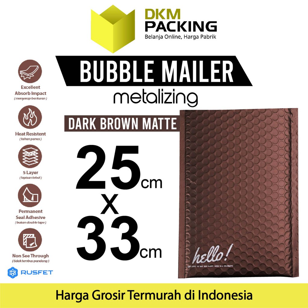 AMPLOP BUBBLE WRAP DARK BROWN 25x33cm RUSFET COKLAT ENVELOPE BUBBLE BAG MAILER PREMIUM TERMURAH / SA