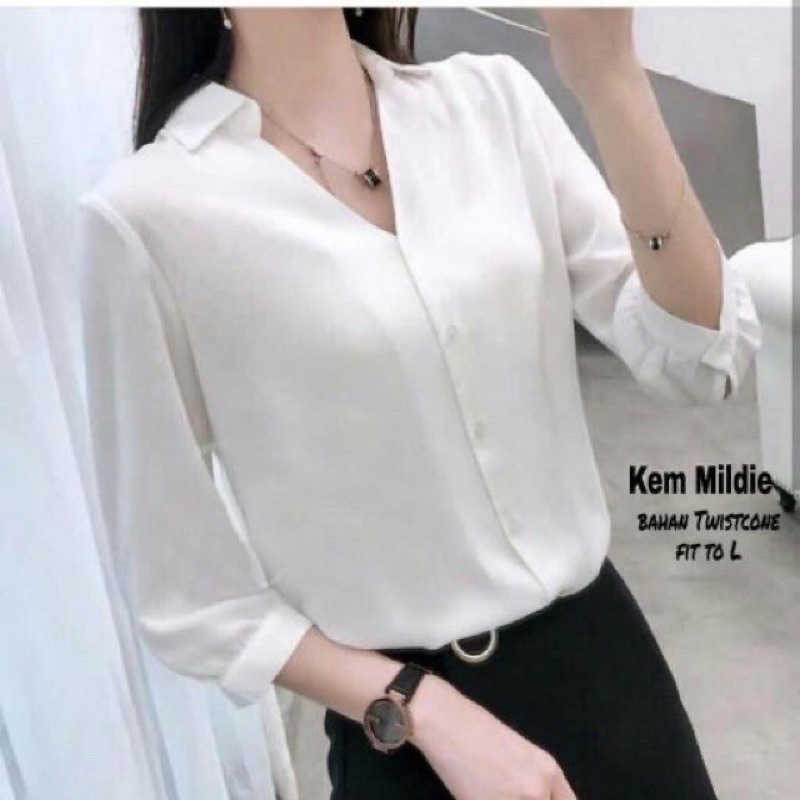JCM- Kem Mildies Halus / Kemeja wanita murah / Kemeja wanita bangkok kekinian-Putih