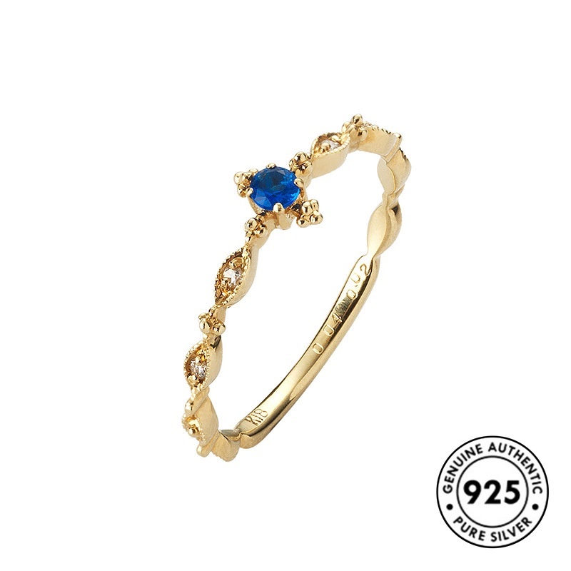 Cincin Lapis Silver 925 Simple Dengan Sapphire Untuk Wanita