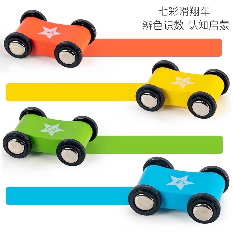 double sided sliding cars and ball fish wooden toys mainan rel kereta dan bola mobil