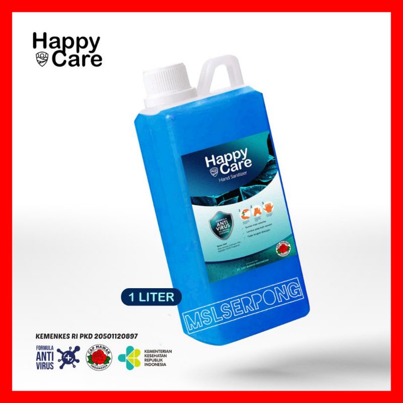 HAND SANITIZER CAIR 1 LITER IZIN KEMENKES RI HAPPY CARE / HAND SANITIZER LIQUID / HAND SANITIZER