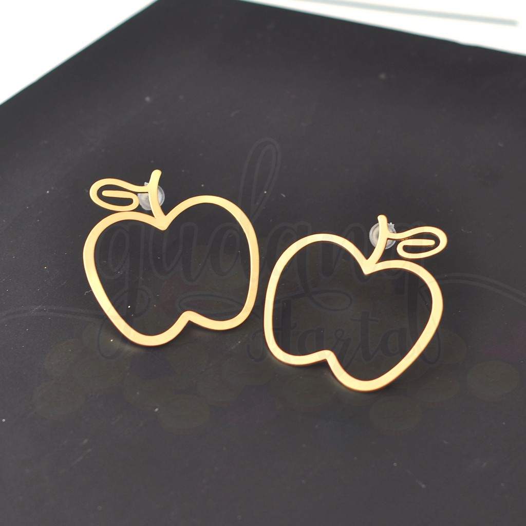 Anting Stud Golden Apple Gold Apel Emas Unik Lucu Cantik Elegan GH 203247