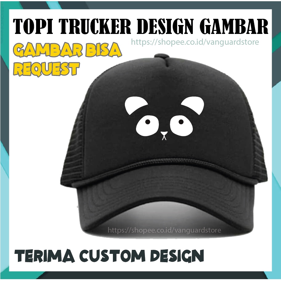 CUSTOM TOPI PRIA WANITA TRUCKER HAT JARING DESIGN GAMBAR KEPALA PANDA LUCU - PREMIUM