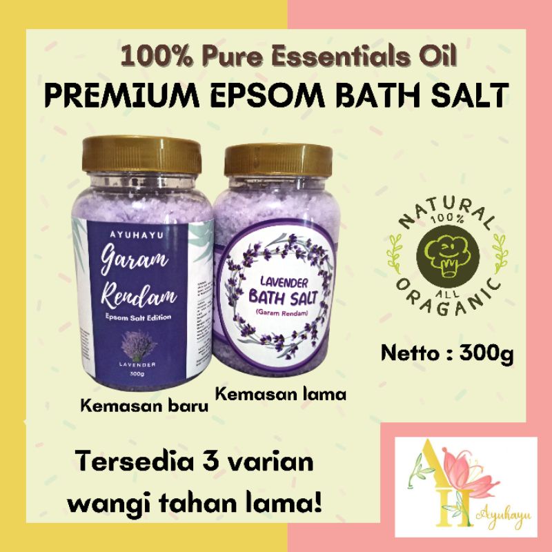 [300g] EPSOM BATH SALT GARAM MANDI RENDAM SOAK KAKI TUBUH FOOT SPA PURE ESSENTIAL OIL LAVENDER LEMONGRASS ROSE