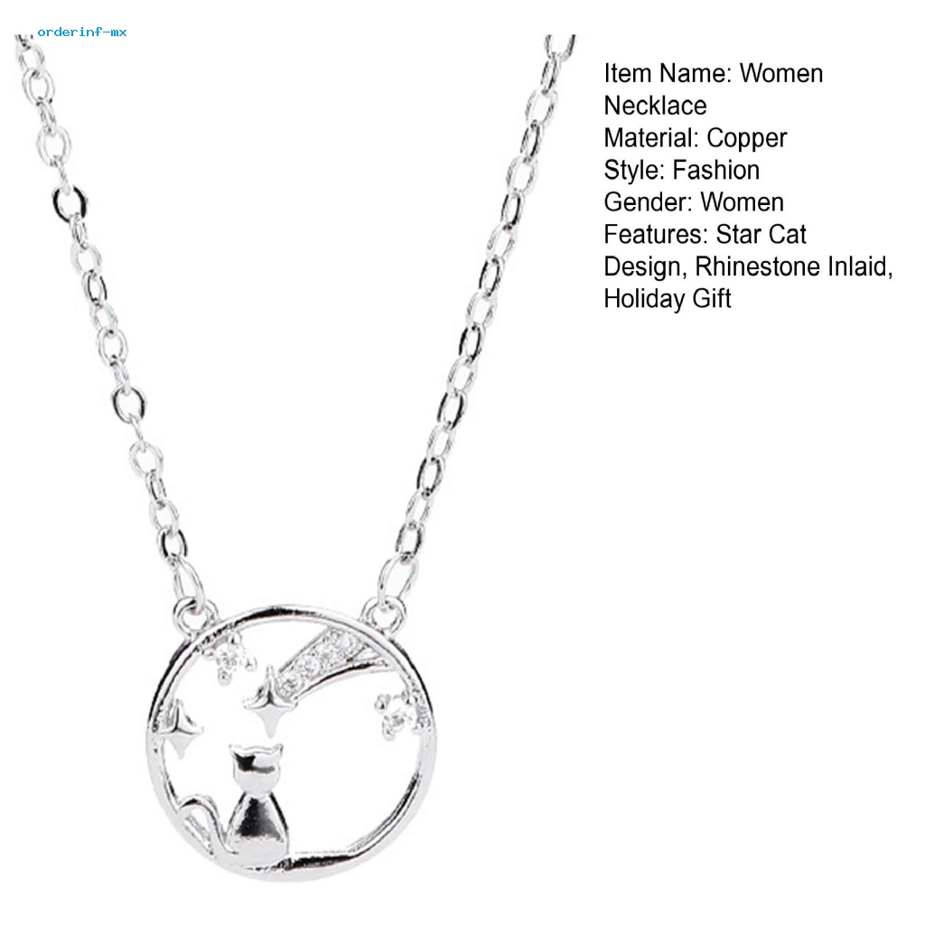 Kalung Rantai Klavikula Hias Liontin Bintang Kucing Aksen Berlian Imitasi Untuk Wanita