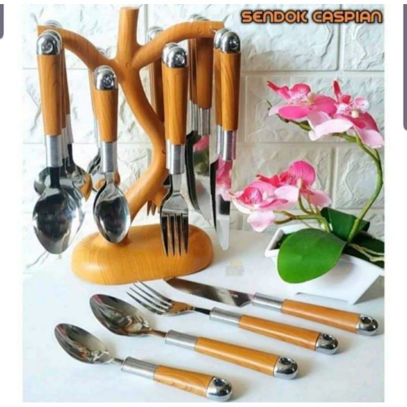 SENDOK POHON MOTIF KAYU CASPIAN 24PCS, BERKUALITAS / SEN 806