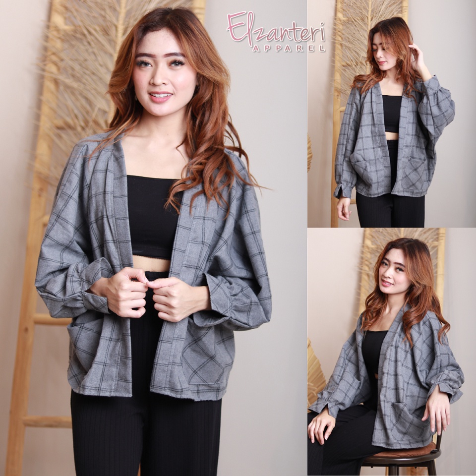 Kemeja Wanita Cardigan Outer Flanel Batwing Premium Elzanteri