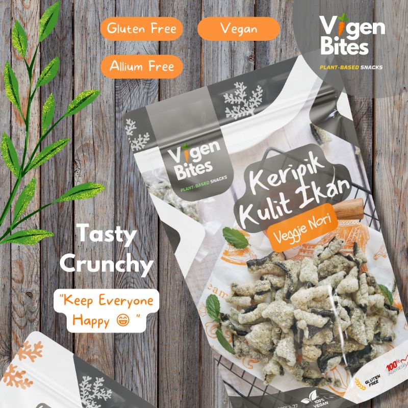 

Vigen Bites KERIPIK KULIT IKAN Veggie Nori + VEGAN + VEGETARIAN + HALAL + Allium Free + Gluten Free