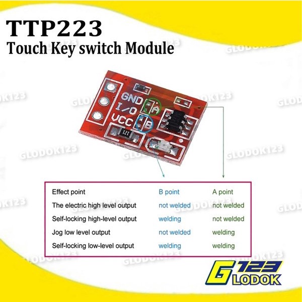 TTP223 Touch Sensor Sentuh Key Module Settable Capacitive 1 Ch Channel