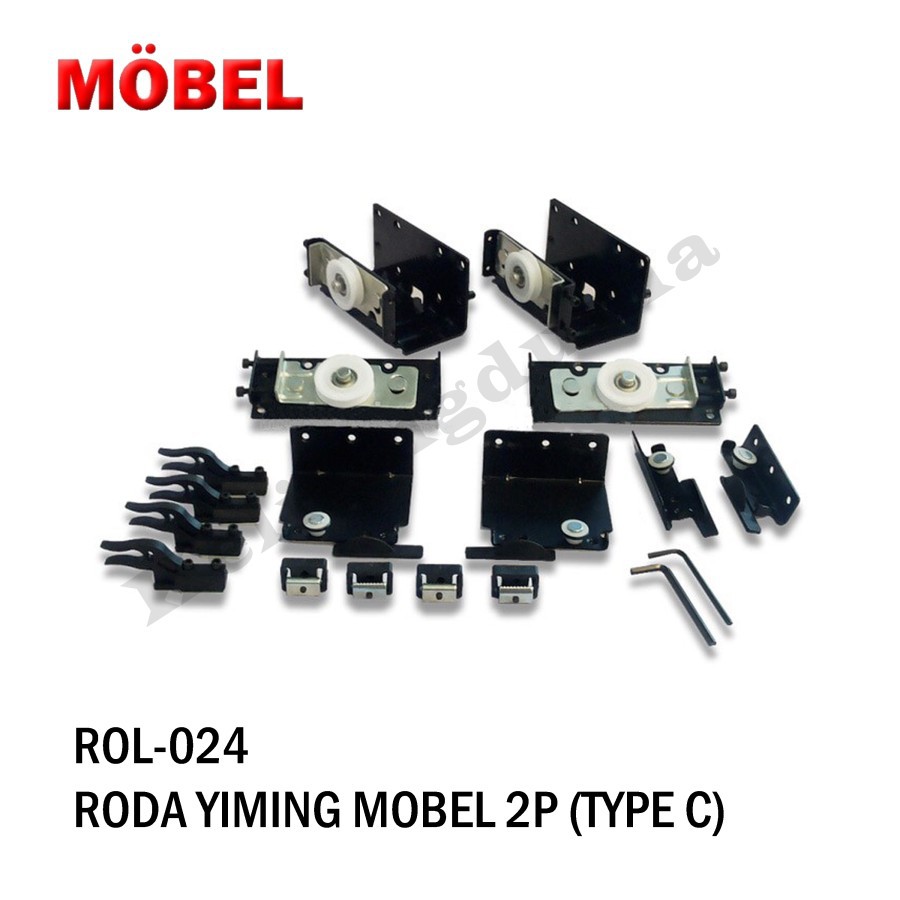 Set Roda Pintu Lemari 2P Sliding Yiming 2 Pintu Untuk Rel 2 Mtr