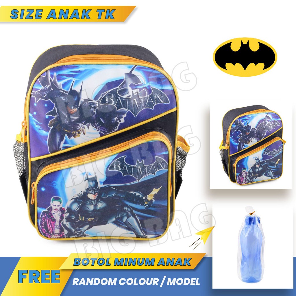 PTS - Ransel Sekolah Anak Cowo / Laki Laki Ransel Sekolah Anak Murah - BATMAN/TOBOT/SPIDERMAN  SLASH + FREE Botol Minum