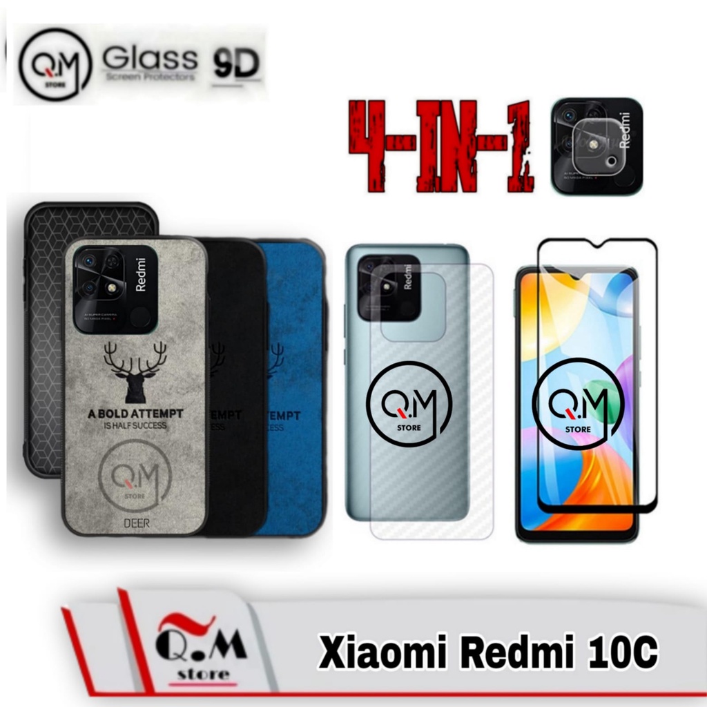 Paket 4 in1 Case Deer Xiaomi Redmi 10C Softcase deer High Quality Bermotif Deer Jens Pelindung Back Cover