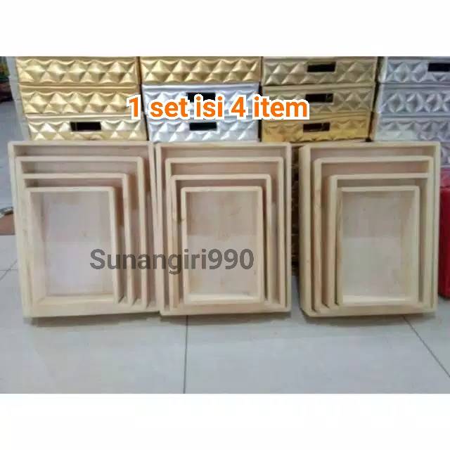 GUSTINSRI KOTAK HANTARAN SESERAHAN MAHAR KAYU RUSTIC 1 SET ISI 4 NATURAL KOTAK SESERAHAN HANTARAN