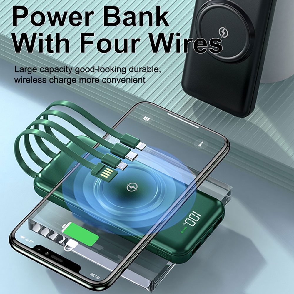 COD√Power bank  Bank daya nirkabel Original Wireless Charge 2.1 Fast Charging Dual USB 4 Output 10000mAh 20000mAh