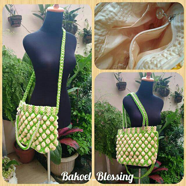 Tas GREEN MARBLE - Tas Macrame Bubble - Tas Makrame - Tas Tali - Tas Selempang
