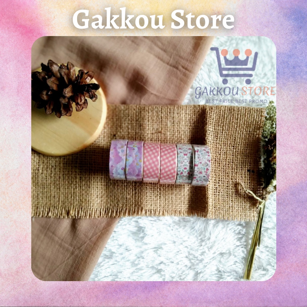 

Gakkou Store Selotip Solatip Washi Masking Tape Tema Pink Aesthetic Cute Lucu