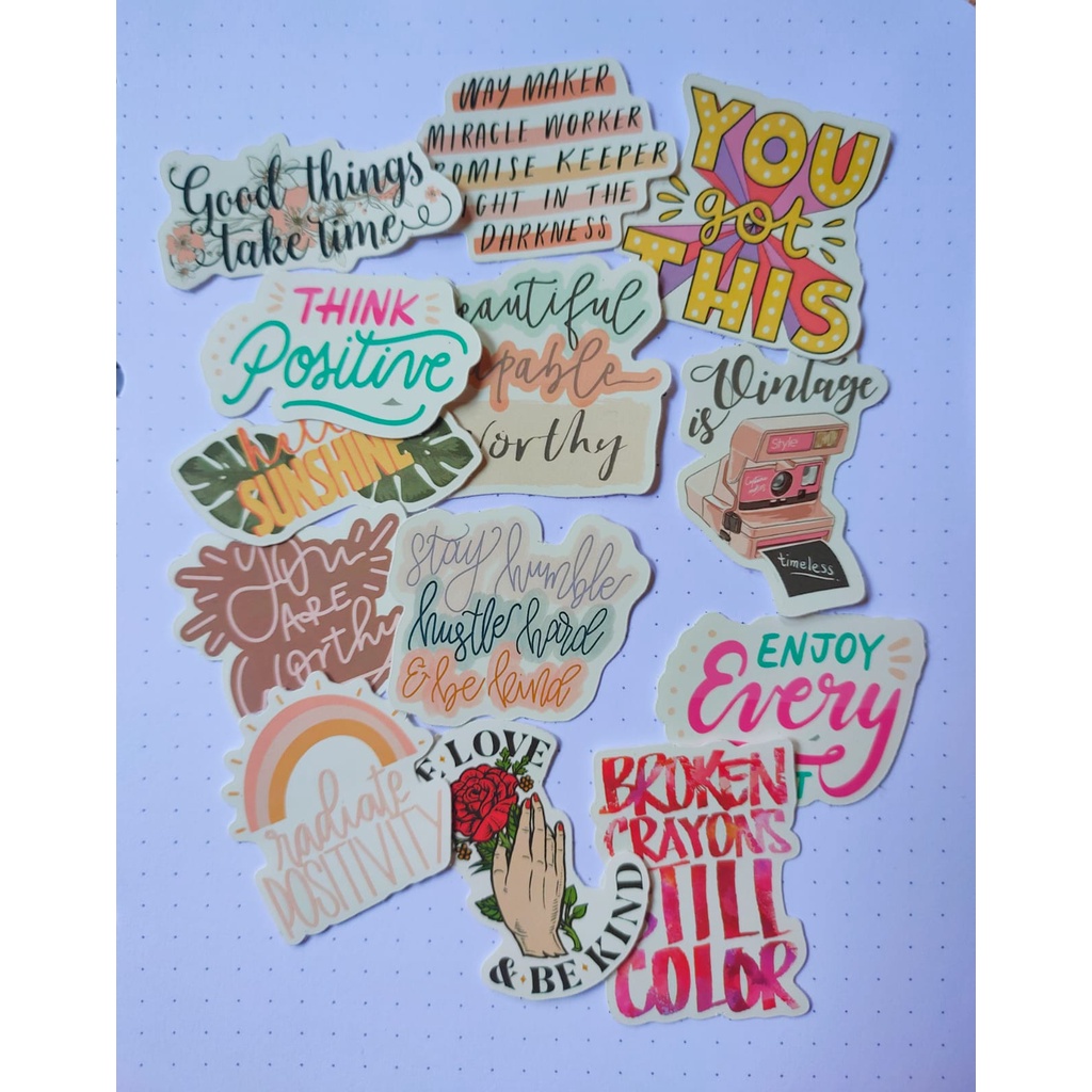 [COD] 13 Pcs Stiker quote murah aesthetic Scrapbook / Stiker laptop lucu / DIY / Stiker kulkas / Sti