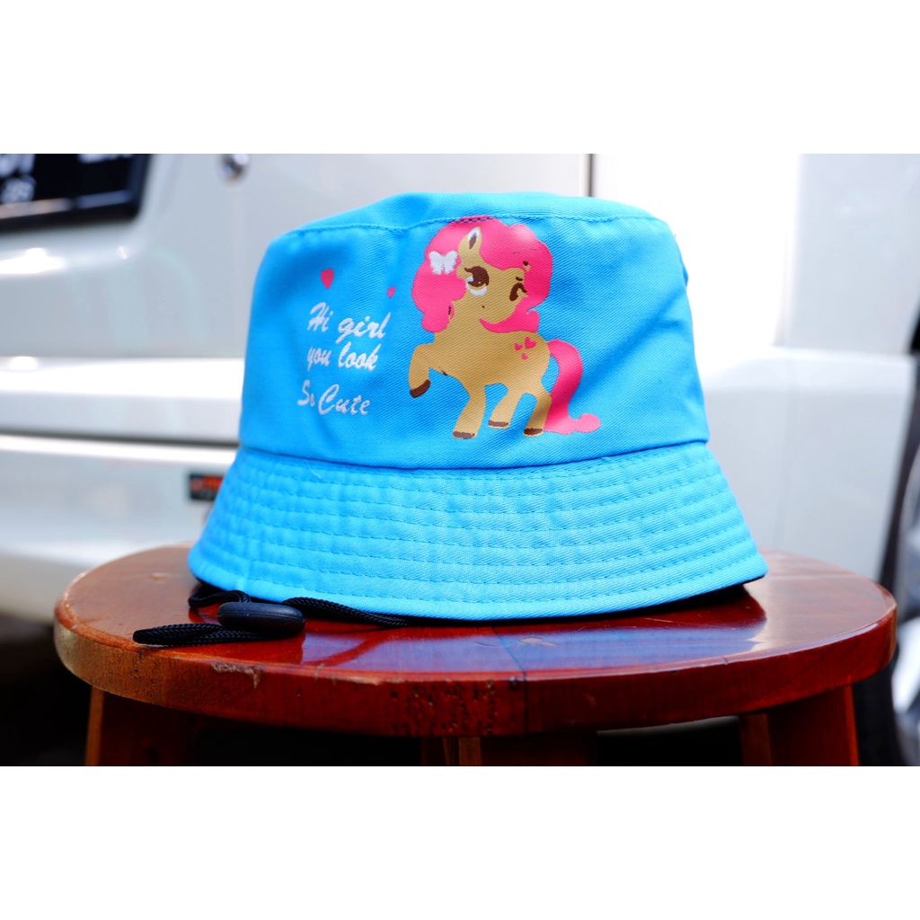 Bucket Anak Tali Sablin  / Topi Bucket Bayi Karakter Bahan American Drill