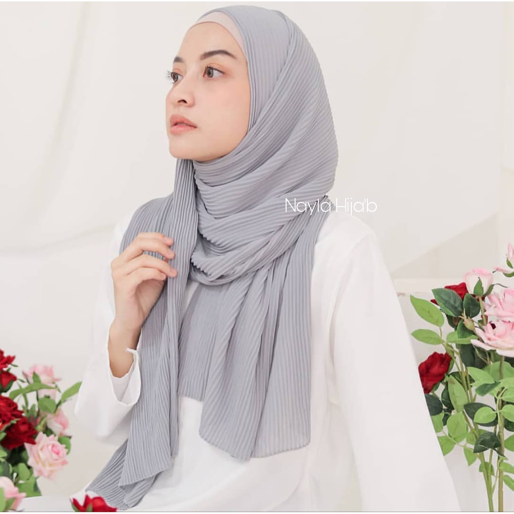 Pashmina Full Plisket Lidi Ceruty BabyDoll Hijab Pashmina Plisket Kerudung Plisket Termurah Nayla Hija'b