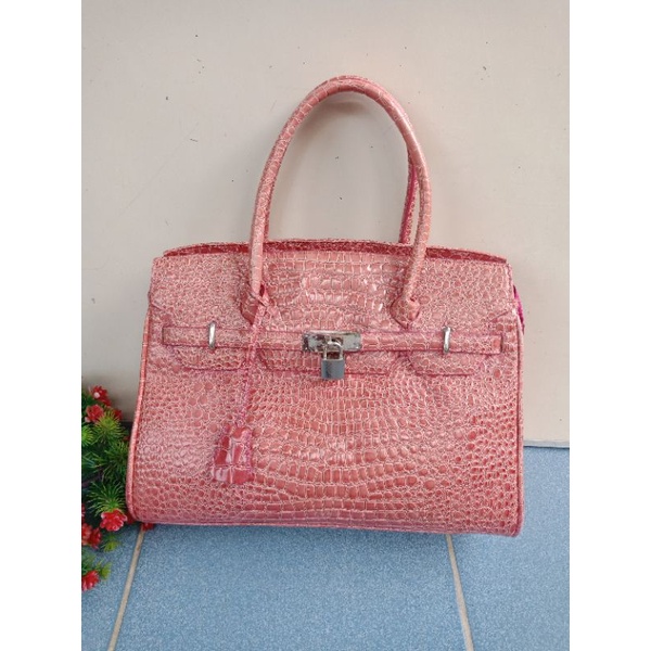 HARDY AMIES LONDON ORIGINAL BAG CROCO GLOSSY, ALA KREMES, TAS HARDY AMIES, PRELOVED HARDY AMIES, PRE
