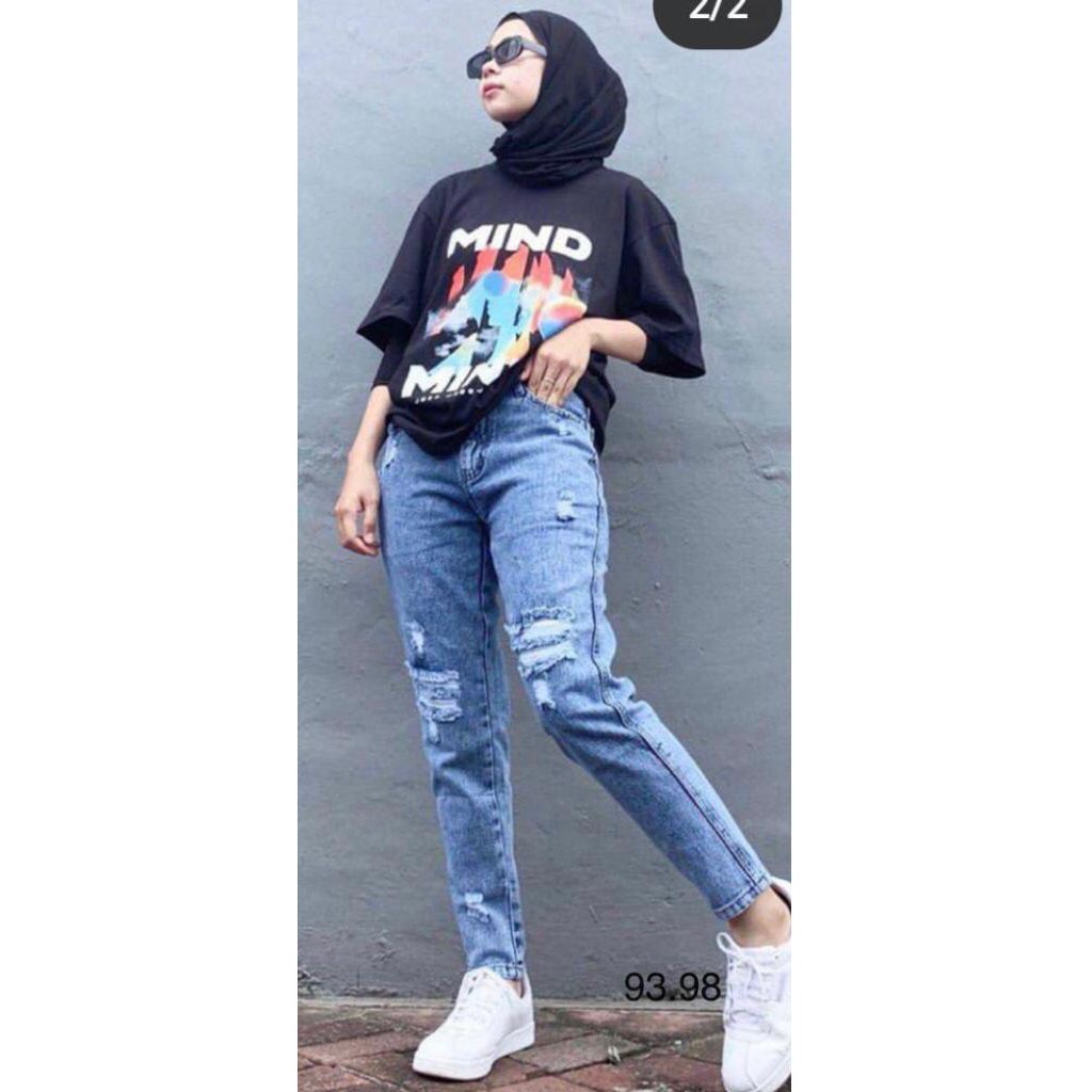 Celana Panjang Jeans Wanita Boysfriend Sobek 27-30 31-34 Bisa Bayar Ditempat(COD)