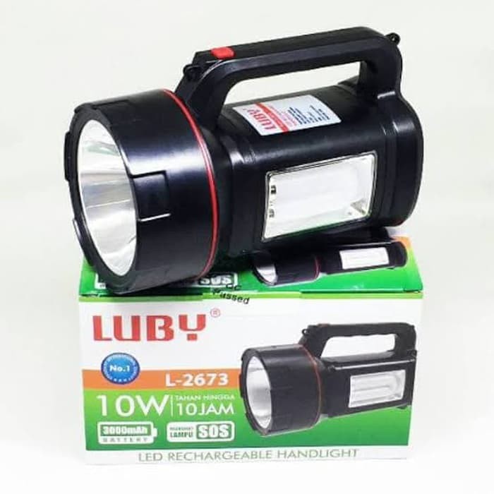 Senter Luby 10 Watt &amp; Emergency L-2673 Batre Cas Sinar  Putih 10w SUPER TERANG MANTAP UNTUK BERBURU