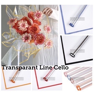 ( 5 lembar ) TRANSPARANT LINE EDGE - FLOWER WRAPPING PAPER / CELLO / KERTAS BUNGA/ BUKET BUNGA/ PLASTIC KOREAN CELLOPHANE/ FLORIST