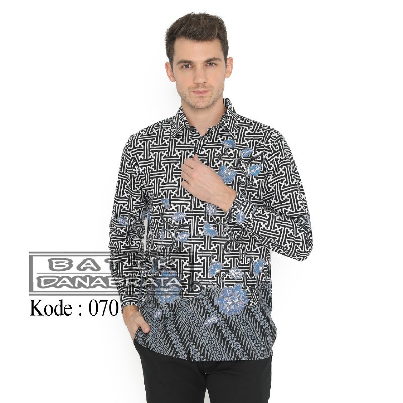 Batik Pria Lengan Panjang BATIK BERKAH HRB026 motif KERATONAN Kode 002 size M L XL XXL Reguler-BENJI