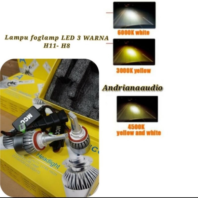 lampu foglamp LED H11 lampu kabut LED 3 Mode warna