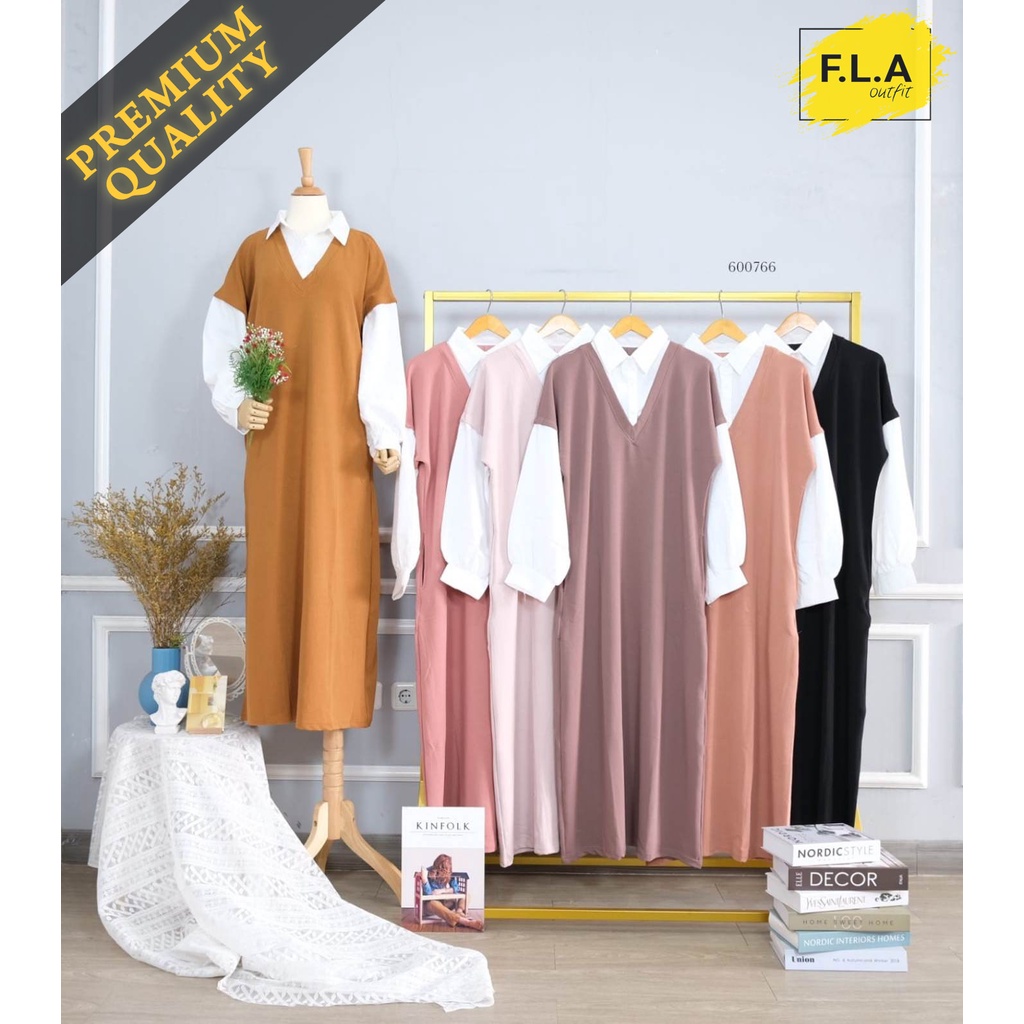 Baju Gamis Long Dress Wanita Muslim Muslimah Remaja Ibu Panjang Motif Simpel Polos Kondangan Lebaran