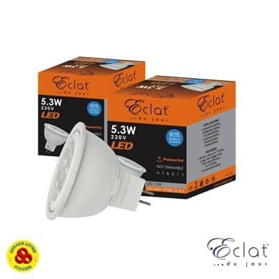 Eclat Lampu LED MR16 5,3W WW 220V AC LED Halogen 3000K Fitting Tusuk