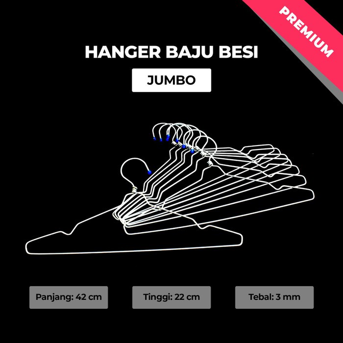 Hanger Baju Besi Tebal Kuat Ukuran Jumbo satu lusin