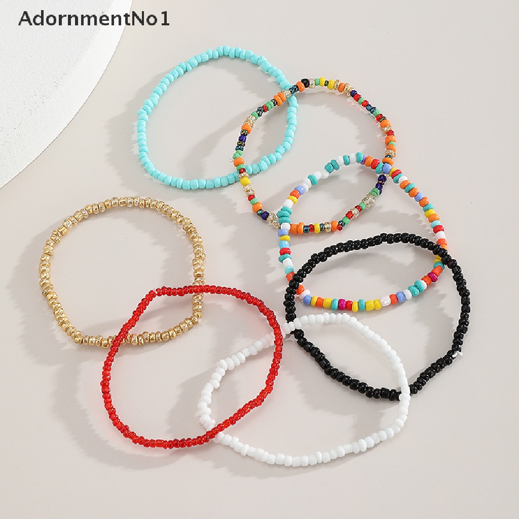 (AdornmentNo1) 7pcs / Set Gelang Tangan Elastis Gaya Bohemia Aksen Manik-Manik Warna-Warni Untuk Perhiasan Wanita