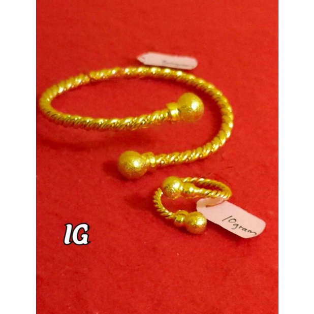 set gelang cincin lilit tambang tinju pasir lapis emas24k imitasi mirip emas asli