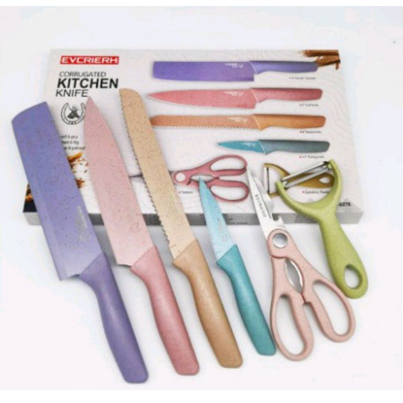 Pisau Set Warna Warni 6 in 1 Jerami Kitchen Knife EVCRIERH