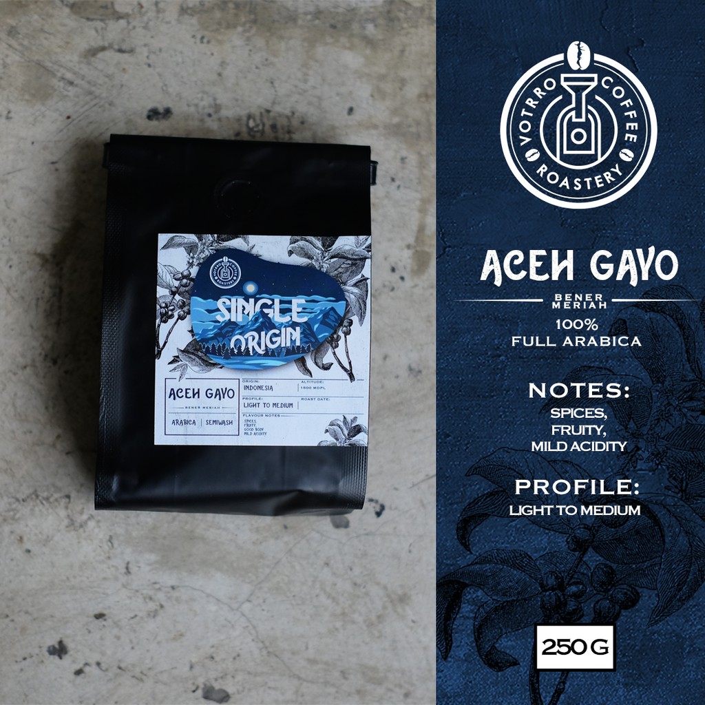 

Biji Kopi Arabika ACEH GAYO Bener Meriah Semi Washed 250g - Roasted