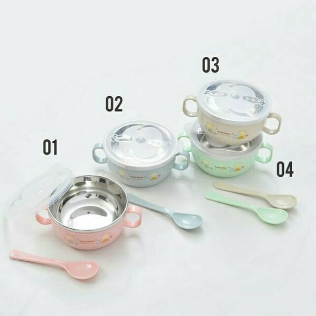 Mangkok Anak Bayi Stainless Plus Tutup Sendok C1032