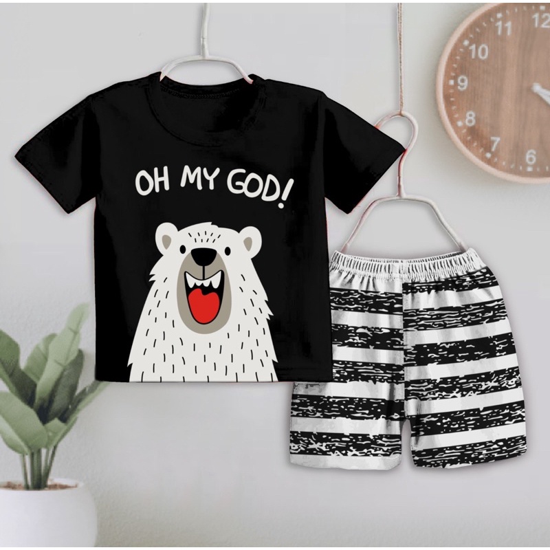 SETELAN ANAK COWOK KARAKTER BEAR OH MY GOD CUTE ALL SIZE 6-12 BULAN PAKAI